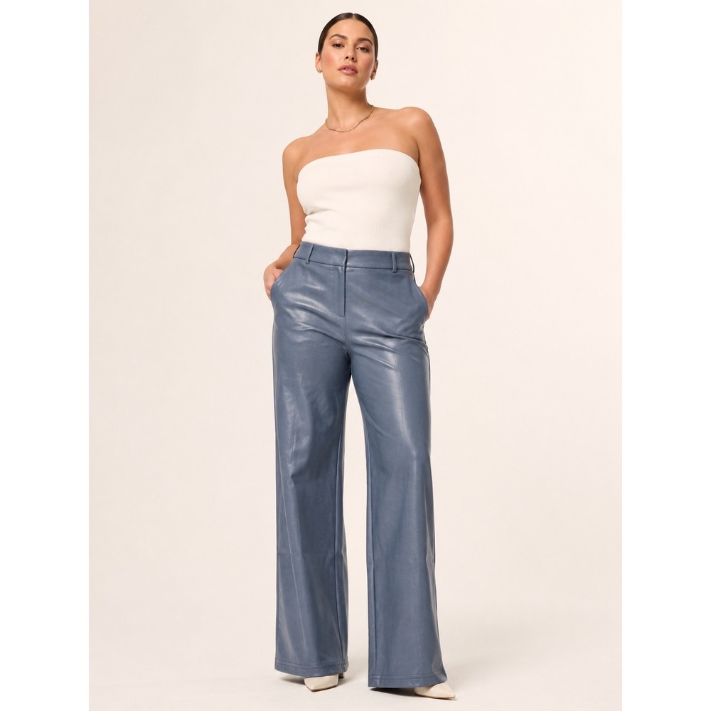 7 For All Mankind Vegan Leather Wide Leg Pants Blue Grey Size L New NWT 69558